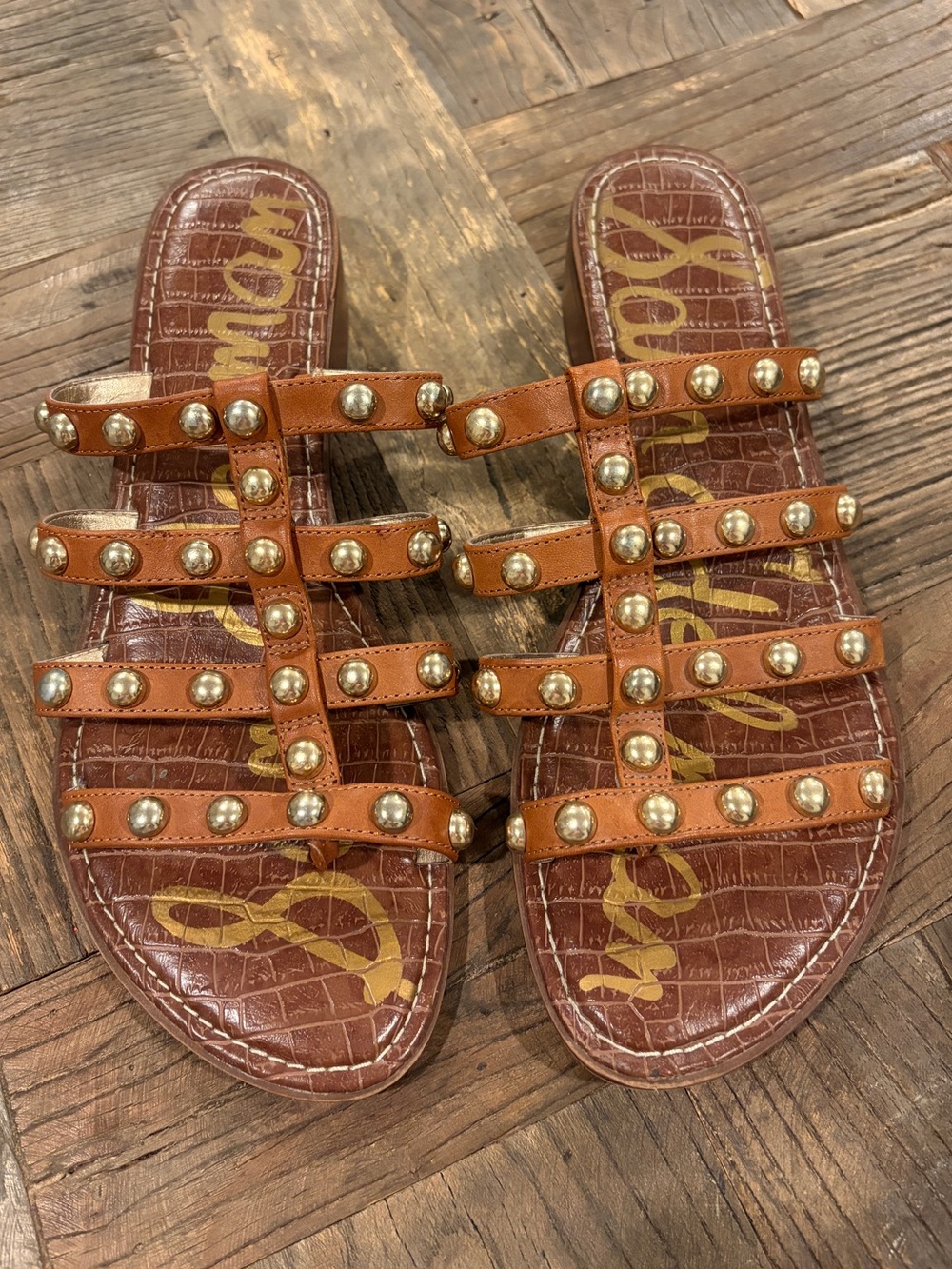 Sam Edelman Juniper Studded Strappy Slide Sandals Brown 10